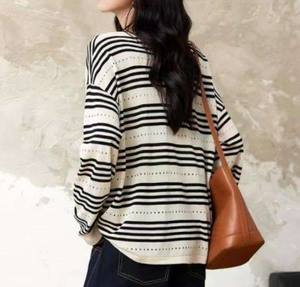 เสื้อสเวตเตอร์คอกลมแขนยาวสำหรับผู้หญิงเสื้อสเวตเตอร์ถักผ้าบางๆระบายอากาศได้ดี - Product Image 3