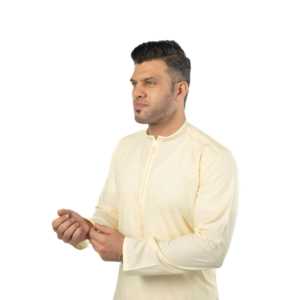 นาดีม คูร์ตา CLK-19 ชุดเจ้าบ่าวปักลายอย่างดี สีครีมเนยพรีเมียม ผ้าฝ้าย 100% ระบายอากาศได้ดี - Product Image 3