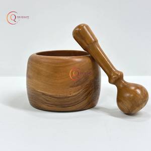 Mortero y Maja de madera Vintage estándar para triturador de hierbas, molinillo de especias, utensilios de cocina hechos a mano, herramienta en la India - Product Image 5