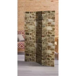 Pantalla Plegable de Lona de Doble Cara con Diseño de Pared de Piedra - Product Image 5