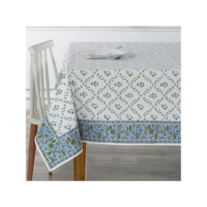 Floral Blue Cotton Linen <b>Table</b> Cloth 60x120 Inch Washable Lightweight ISO 9001 Balanced Weave Structure Everyday Dining Setup - Product Image 2