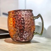 Ensemble unique de tasse en cuivre marocain artisanal et de bouteille isotherme sous vide, anti-fuite, réutilisable, 2 pièces, boîte cadeau incluse