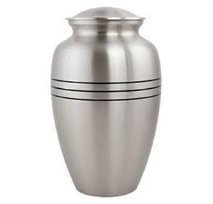 Brass Adult Cremation Urn <b>for</b> <b>Ashes</b> Silver Tri-Band <b>for</b> Human Adult Male Female <b>Ashes</b> - Product Image 1