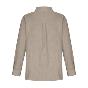 Conception de logo personnalisé OEM 100% Lilen Chemise à manches longues décontractée pour femmes coupe régulière couleur verte unie avec col tournant Bangladesh - Product Image 4