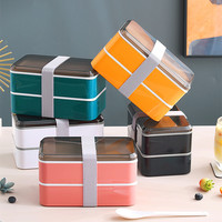 OEM Boîte à lunch bento écologique en plastique étanche et réutilisable Conteneur alimentaire pour enfants Boîte à bento 2 couches avec couverts