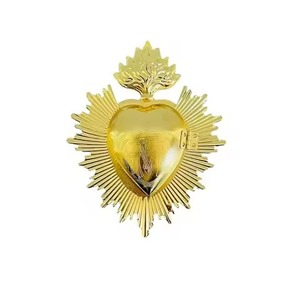 Cœur Sacré en métal finition antique, suspendu, soleil éclatant, Milagros, Cœur Sacré pour la décoration murale de l'église et de la maison - Product Image 6