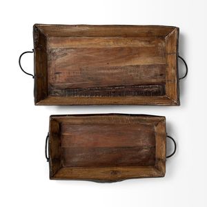 Plateau en bois de luxe de couleur noyer profond avec forme rectangulaire fonctionnelle et poignées élégantes, idéal pour un usage quotidien - Product Image 3