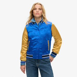 Custom Brand Women's Lightweight Slim Fit Waterproof Bamboo Fiber Varsity Jackets with <b>Covered</b> <b>Button</b> Closure Winter Ready - Product Image 2