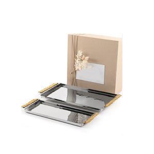 Bandeja para servir postres de chocolate de dos tamaños diferentes en bandeja para servir alimentos de aluminio con asas de madera a la venta - Product Image 3