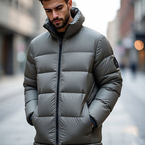 แจ็กเก็ตขนเป็ดสีล้วนสำหรับผู้ชาย, แจ็กเก็ตทรงพองคอตั้งแฟชั่นกลางแจ้งลำลองสำหรับผู้ชาย - Product Image 2