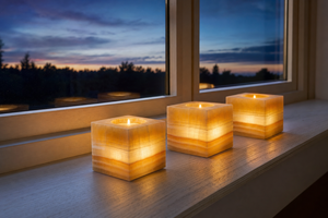 Support de bougie chauffe-plat en onyx ambre naturel, fait main, en forme de cube, bloc de pierre carré, vente en gros, logo personnalisé, décoration de salle de bain - Product Image 2