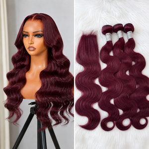 Extensions de cheveux humains ondulés bordeaux, texture douce et ondulée, double trame, couleur unie, densité maximale pour les revendeurs de cheveux - Product Image 2