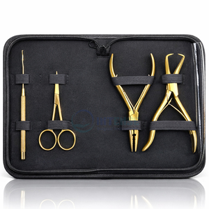 Kit d'outils de pose d'extensions capillaires plaqué or chirurgical intensif avec pinces et 12 clips premium pour usage professionnel haute précision - Product Image 4