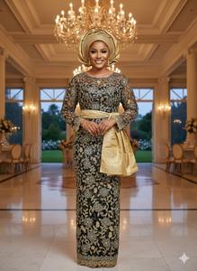 Tissu en dentelle de luxe pour tenue de mariage nigériane, style classique et élégant, broderie florale, orné de strass en cristal - Product Image 6