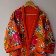 Handmade Kantha Work <b>Kimono</b> Vintage Robes Lover Hand Quilted Dressing Gowns <b>Woman</b> Patchwork Robe for Her Cotton <b>Kimonos</b> - Product Image 3
