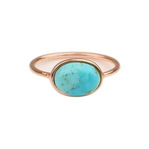 Anillo de mujer de la mejor calidad, 10x14mm, ovalado, azul genuino, Kingman, Arizona, turquesa, plata esterlina lisa, chapado en oro rosa, el mejor - Product Image 3