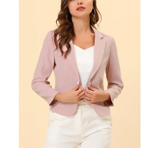 Blazers de oficina de mujer tejidos de patrón sólido de manga larga con frente abierto para negocios y trabajo - Product Image 5