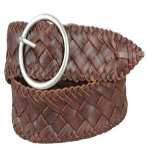 Premium Dark Brown <b>Braided</b> Leather Waist Strap Belt Adjustable Woven Sports Outdoor Casual Fashion <b>Accessory</b> with Metal Buckle - Product Image 1