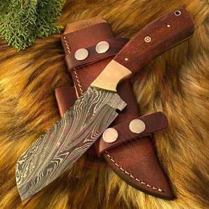 Cuchillo de carnicero de cocina de Damasco hecho a mano personalizado al por mayor con Funda de cuero \ cuchillos con mango de madera - Product Image 2