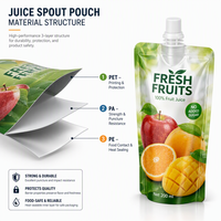 Op maat bedrukte staande sapzak met tuit, BPA-vrij, food grade, flexibele Doypack voor dranken, fruitpuree en vloeibare verpakkingen