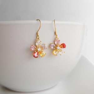 Pendientes Colgantes de Plata de Ley con Circonitas Multicolores en Forma de Pera Natural, Joyería Floral Dorada Colorida, Regalo para Ella - Product Image 4