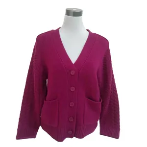 高品質のニットセーター速乾性ニットレッドローズカラーウールカーディガンセーター女性用長袖カスタマイズ