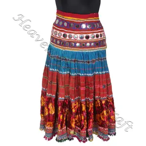 विंटेज Boho कशीदाकारी Banajara महिलाओं स्कर्ट जिप्सी Lehenga लंबी मैक्सी स्कर्ट बोहेमियन कपास स्कर्ट