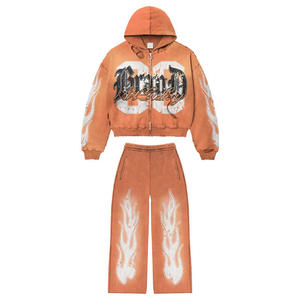 Heavyweight Cotton Autumn Casual Streetwear Custom Print <b>Sweatshirt</b> Vintage Rhinestone Acid Wash <b>Zip</b>-Up Hoodie for Men - Product Image 4