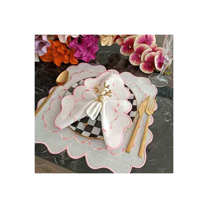 Pink and Marbled pink Detailed Place Mat, Stain-resistant Fabric Feature, 12 Pieces