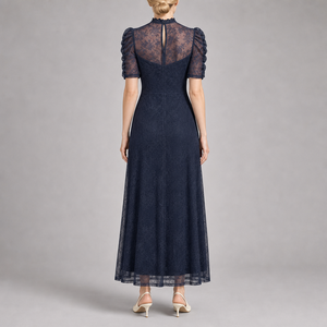 Robe longue en dentelle pour <span class=keywords><strong>femme</strong></span>, col montant, manches bouffantes, transparente, élégante, pour soirée formelle, fabricant de robes sur mesure - Product Image 2