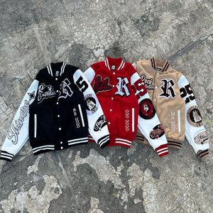 Chaqueta de béisbol universitaria Chenille bordado Patchwork Streetwear invierno Bomber Letterman hombres cuero Varsity chaqueta para hombres - Product Image 1