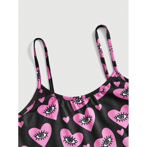 Wholesale Sport Wear Hot Selling Women's Tank Top and Shorts Pajama Set With Digital Hearts and Eyes Print - Product Image 2