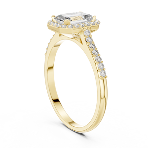 Anillo de Compromiso Vinson Project D Color VVS1 Corte Esmeralda con Moissanita Creada en Laboratorio, Certificado GRA, Estilo Art Deco, Halo y Banda Pavé Sólida - Product Image 3