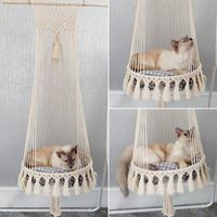 Cama Suspensa Moderna de Macramê em Corda de Algodão Artesanal para Gatos e Cães com Cesto de Borlas