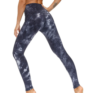 High Waist <b>Tie</b> <b>Dye</b> Yoga Leggings Full Length With Pockets Four-Way Stretch Spandex Polyester Pants - Product Image 4