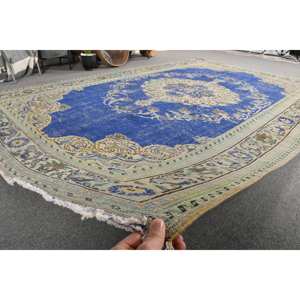 พรมตุรกีวินเทจสีน้ำเงินและสีเบจ-6FT x 9ft - Product Image 5