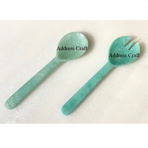 High Quality White Swirl Resin Salad Spoon Set Marble Pattern Resin Salad Server Set Trendy Kitchenware Serving Tools Tabletop - Product Image 3