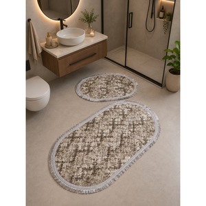 Luxury Beige Patterned Double <b>Mat</b> Set Anti-Slip Absorbent Polyester for Home Bedroom Bathroom Kitchen Toilet Use - Product Image 1