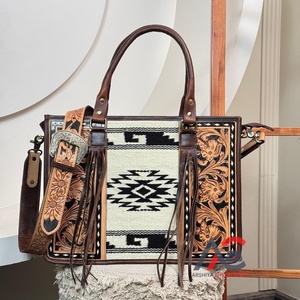 Factory Wholesale Hand Tooled Leather Saddle Blanket <b>Ladies</b> Tote Bag High Quality Large Capacity Shoulder Handbags for Women's - Product Image 1