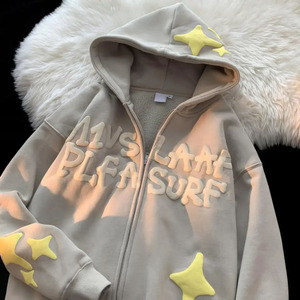 Sweat-shirt à capuche zippé pour homme en molleton épais de polyester et coton, idéal pour l'automne, avec logo éco-responsable et impression en relief et 3D - Product Image 4