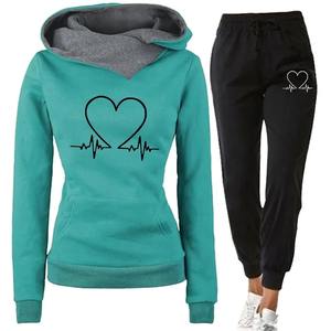 Femmes hiver chaud deux pièces sport Jogging survêtement à capuche + pantalon pulls sweats tenues grande taille - Product Image 1