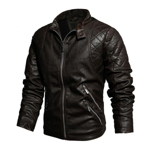 Veste de moto en cuir à col montant et coupe ajustée pour hommes automne et hiver Veste en peau de mouton avec traitement enduit pour hommes - Product Image 5