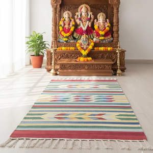 Alfombra Rectangular de Felpa de Algodón Tejido con Reverso Reversible, Lavable a Máquina, con Diseño Floral para el Hogar, Campamentos y Viajes - Product Image 1