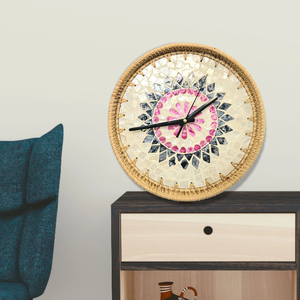 Élégante horloge murale en rotin et nacre naturelle en osier pour la décoration intérieure fabriquée au Vietnam - Product Image 6