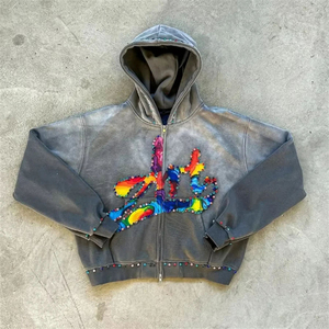 Sudaderas con Capucha de Invierno Bordadas con Pedrería, Impresas Personalizadas al por Mayor, Estilo Vintage, 100% Algodón, Servicio OEM - Product Image 1