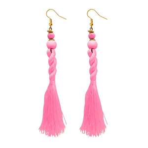 Tip <b>Top</b> Fashions Pink Beaded Thread <b>Earrings</b> 1308356H Fashionable Hoop Design - Product Image 1