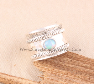 Ethiopian <b>Opal</b> Band Small Round Sterling Silver Spinner <b>Ring</b> Boho Meditation Worry <b>Ring</b> for Unisex for Weddings and Party - Product Image 5