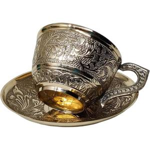 Laiton d'excellente qualité fabriqué avec des fournitures de tasse à thé et soucoupe plaquées or d'art créatif moderne de concepteur le plus attrayant d'Inde - Product Image 2