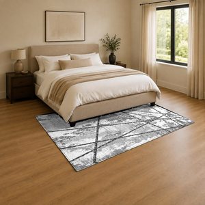 Tapis de salon antidérapant en chenille gris argenté, motif géométrique contemporain imprimé numériquement, lavable en machine - Vente en gros RUGS DEPOT LXDP-0374 - Product Image 3