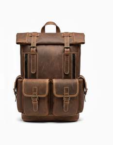 Heritage Trail Vintage Genuine <b>Leather</b> Roll-Top Rucksack | Large Capacity Multi-Pocket Travel & Laptop <b>Backpack</b> - Product Image 1